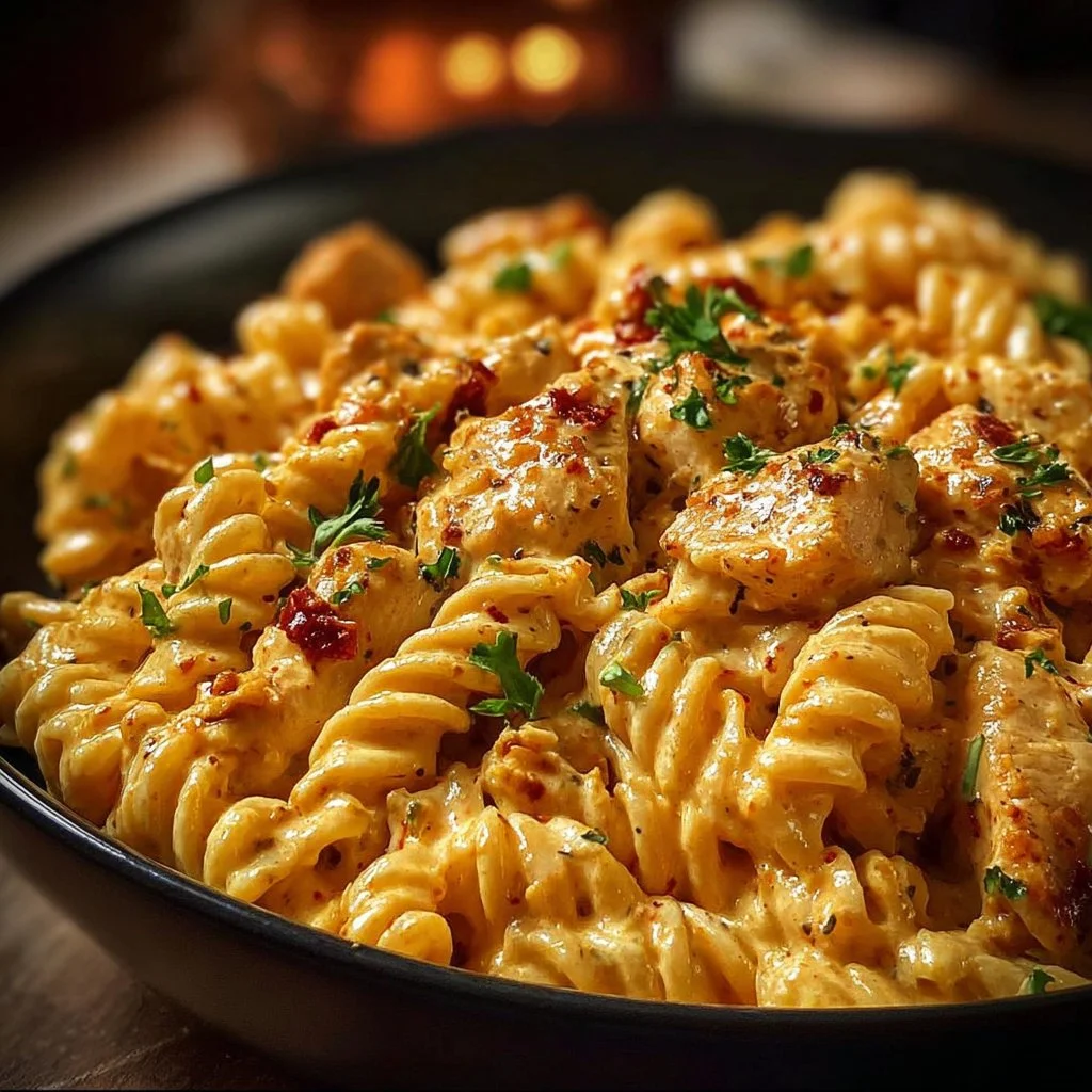 Cajun Cream Cheese Chicken Pasta Bake Recipe 3 Cajun Cream Cheese Chicken Pasta Bake topped with herbs