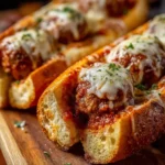 Delicious cheesy meatball subs with melted cheese and savory meatballs in a toasted bun.