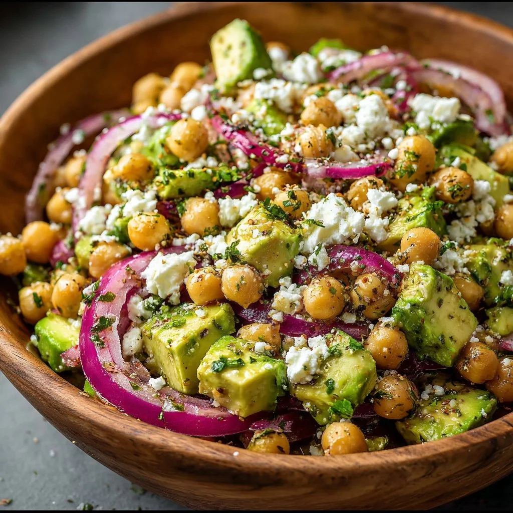 Chickpea Feta Avocado Salad 3 Delicious Chickpea Feta Avocado Salad with colorful veggies and feta cheese
