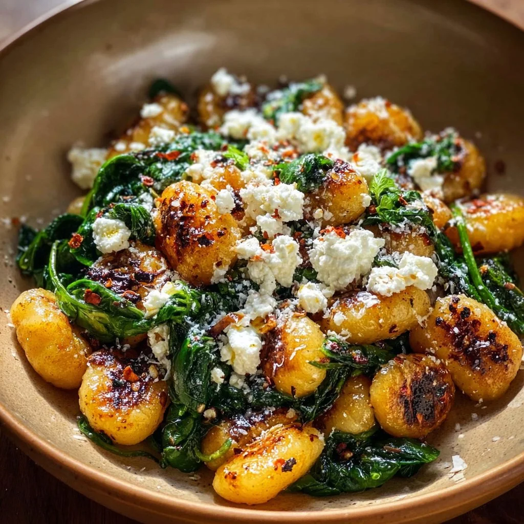Creamy Gnocchi with Spinach and Feta 3 Creamy gnocchi with spinach and feta served in a bowl