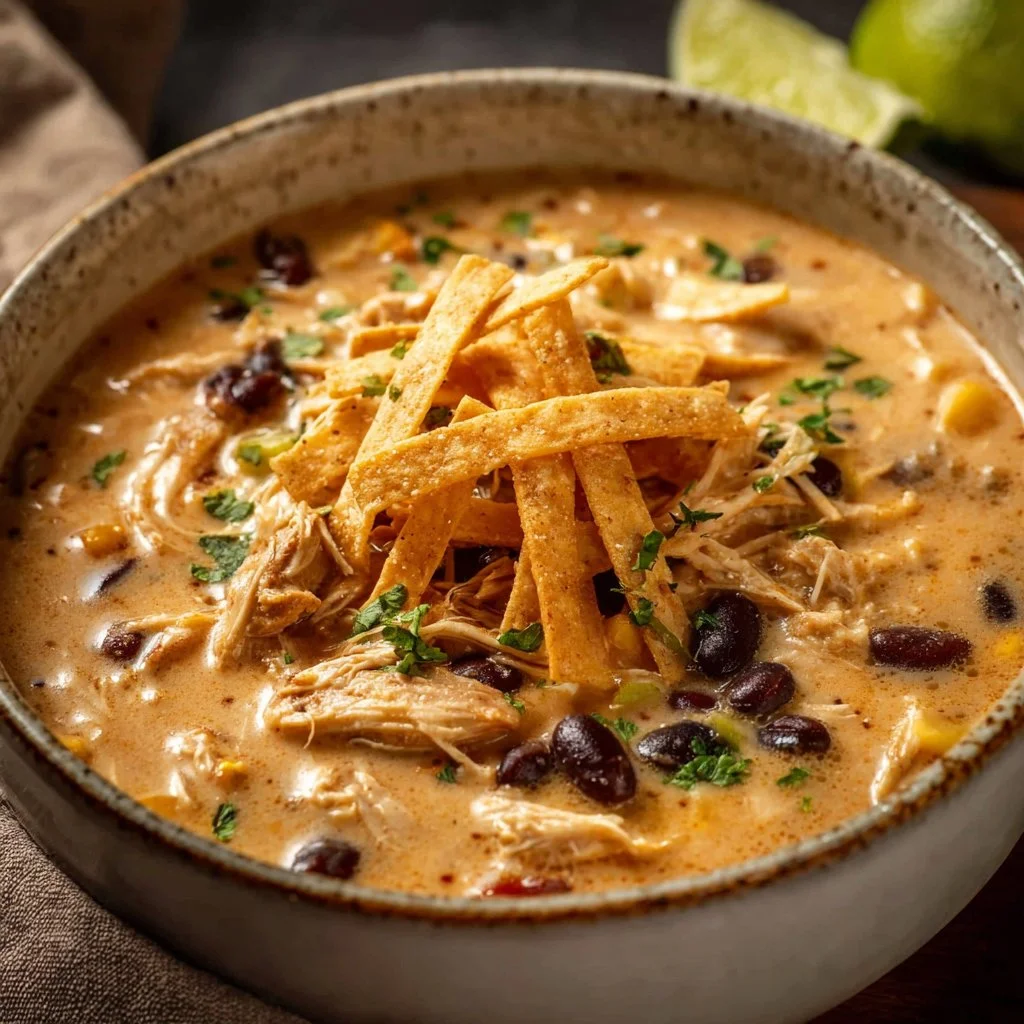Crockpot White Chicken Chili with Cream Cheese 3 Crockpot white chicken chili with cream cheese served in a bowl