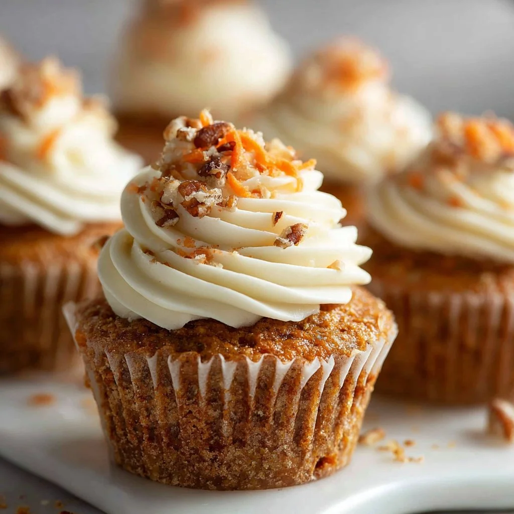 Easy Carrot Cake Cupcakes 3 Delicious easy carrot cake cupcakes topped with cream cheese frosting.