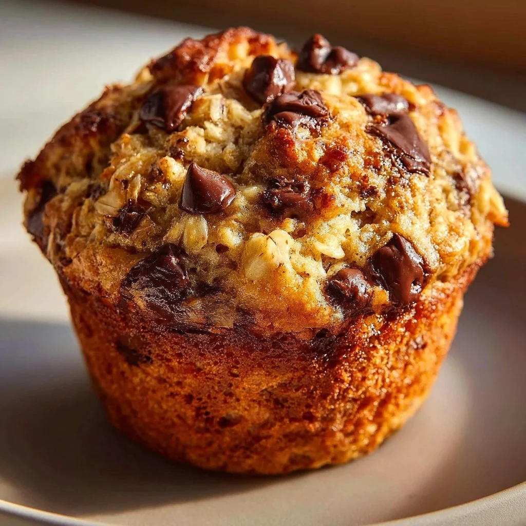 Fearless 3-Day Oatmeal Chocolate Chip Breakfast Muffins 3 Delicious oatmeal chocolate chip muffins arranged on a plate