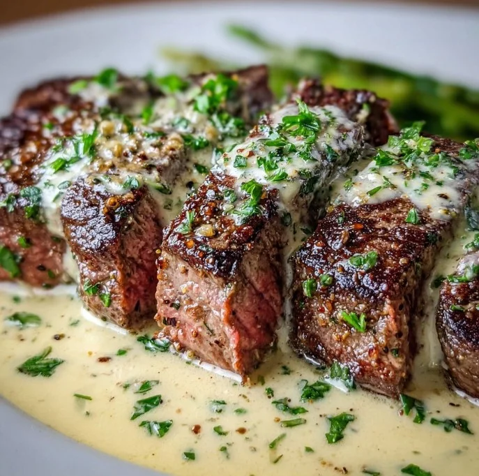 Garlic Butter Steak With Parmesan Cream Sauce