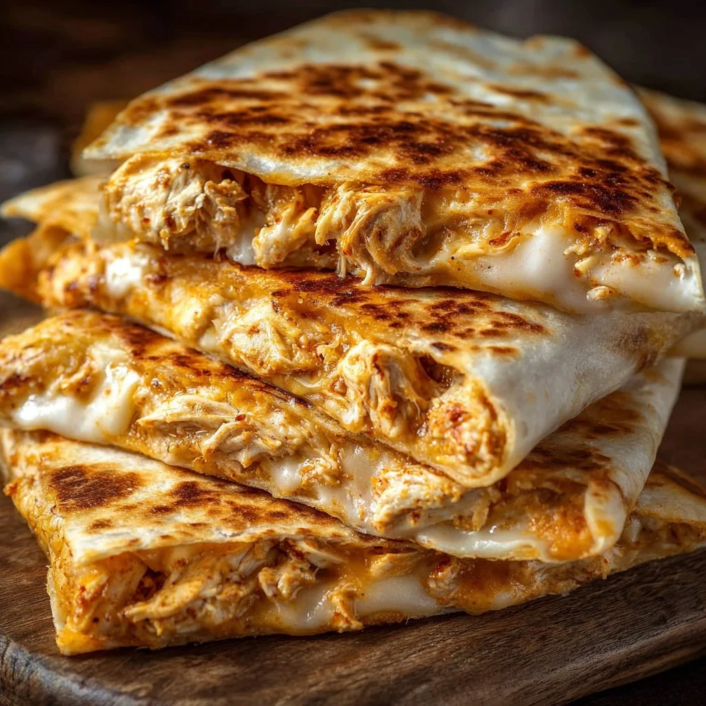 High-Protein Chicken Ranch Quesadilla 3 High-protein chicken ranch quesadilla with melted cheese and fresh ingredients