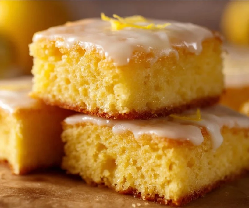 Lemon Brownies (Lemonies) 3 Delicious lemon brownies topped with a light glaze and garnished with lemon zest