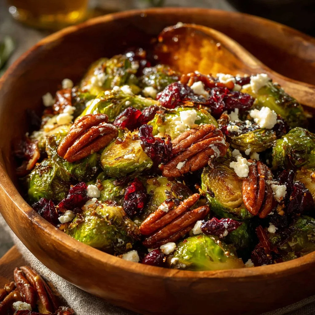 Maple Balsamic Roasted Brussels Sprouts 3 Delicious Maple Balsamic Roasted Brussels Sprouts on a serving platter