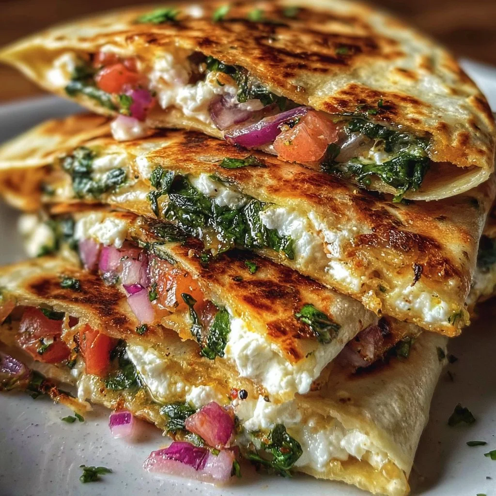 Mediterranean Quesadillas with Spinach, Feta, Mozzarella, and Red Onion 2 Mediterranean Quesadillas with Spinach, Feta, Mozzarella, and Red Onion