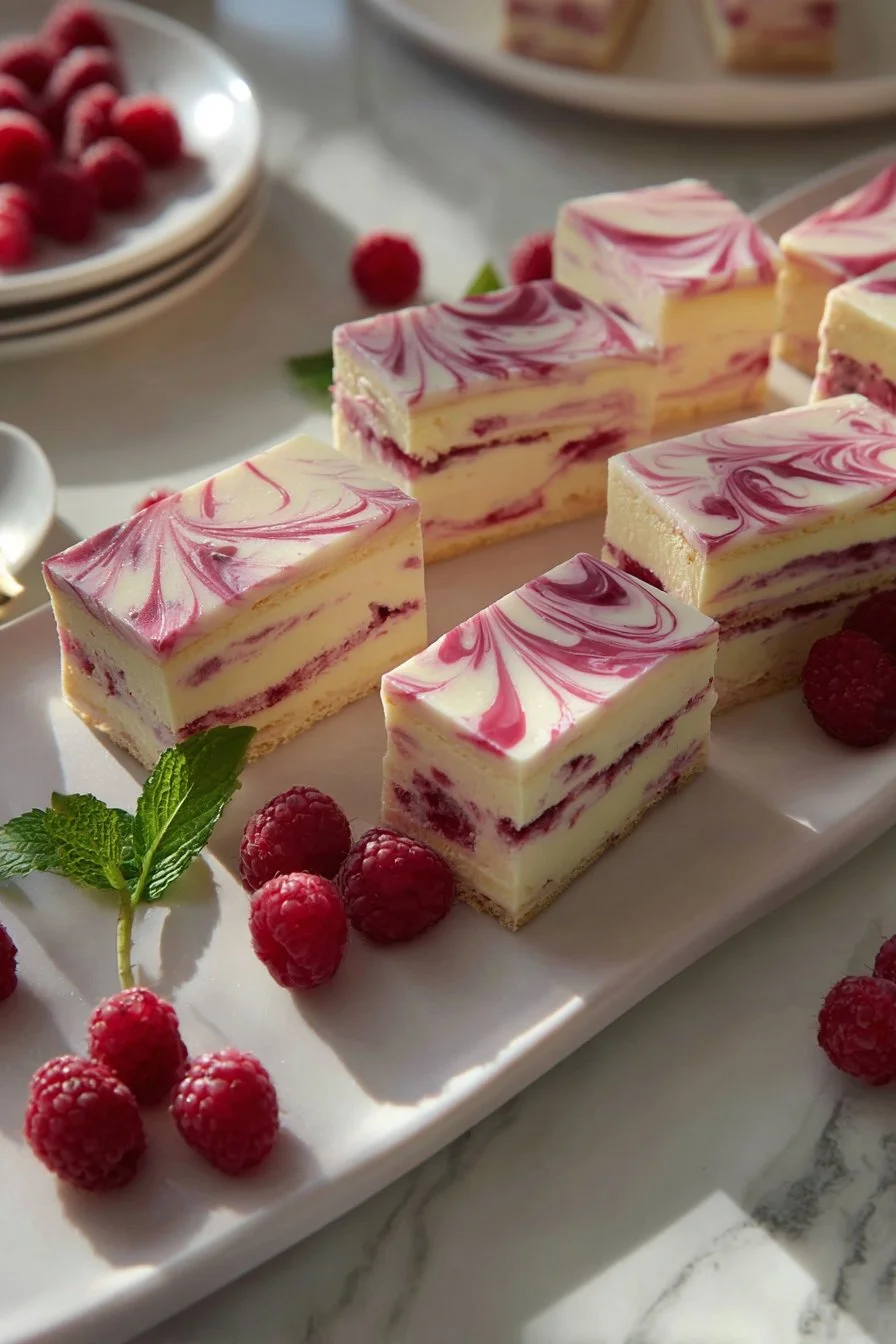 No-Bake Raspberry Cheesecakes 1 No-bake raspberry cheesecakes garnished with fresh raspberries
