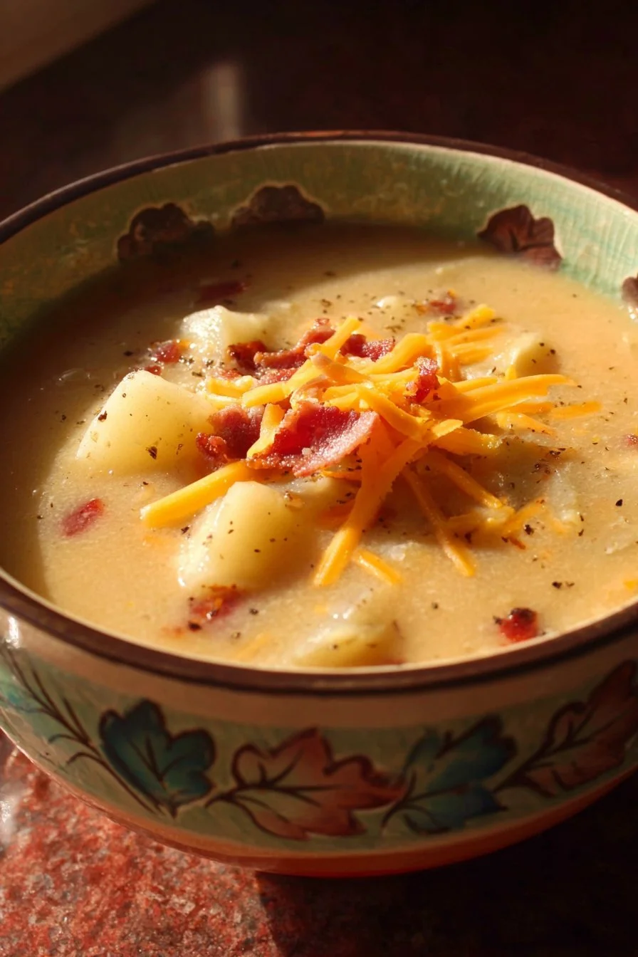 Old-Fashioned Potato Soup 1 Bowl of old-fashioned potato soup garnished with herbs