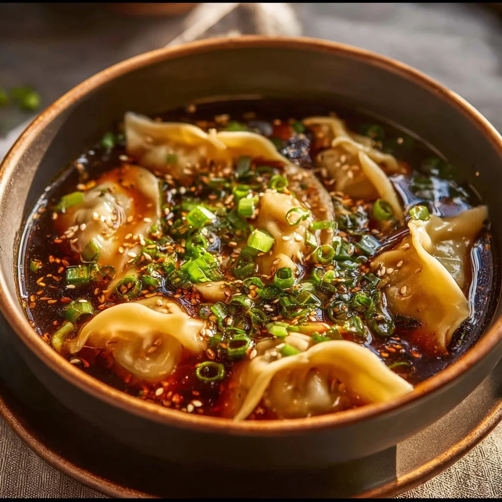 Potsticker Soup 3 Delicious bowl of potsticker soup with dumplings and vegetables