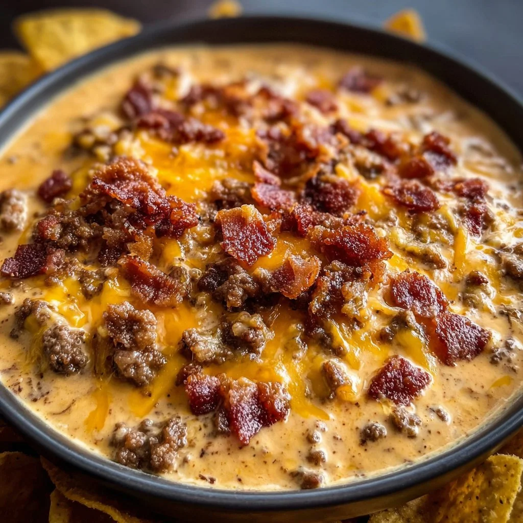 Sizzling Bacon Cheeseburger Queso Dip