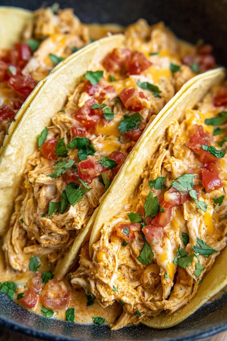 Slow Cooker Queso Chicken Tacos