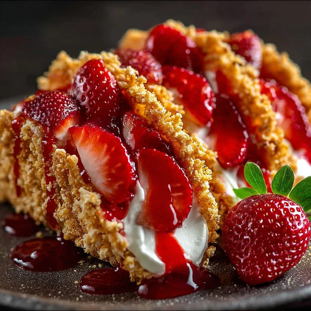 Strawberry Crunch Cheesecake Tacos 3 Delicious strawberry crunch cheesecake tacos ready to savor