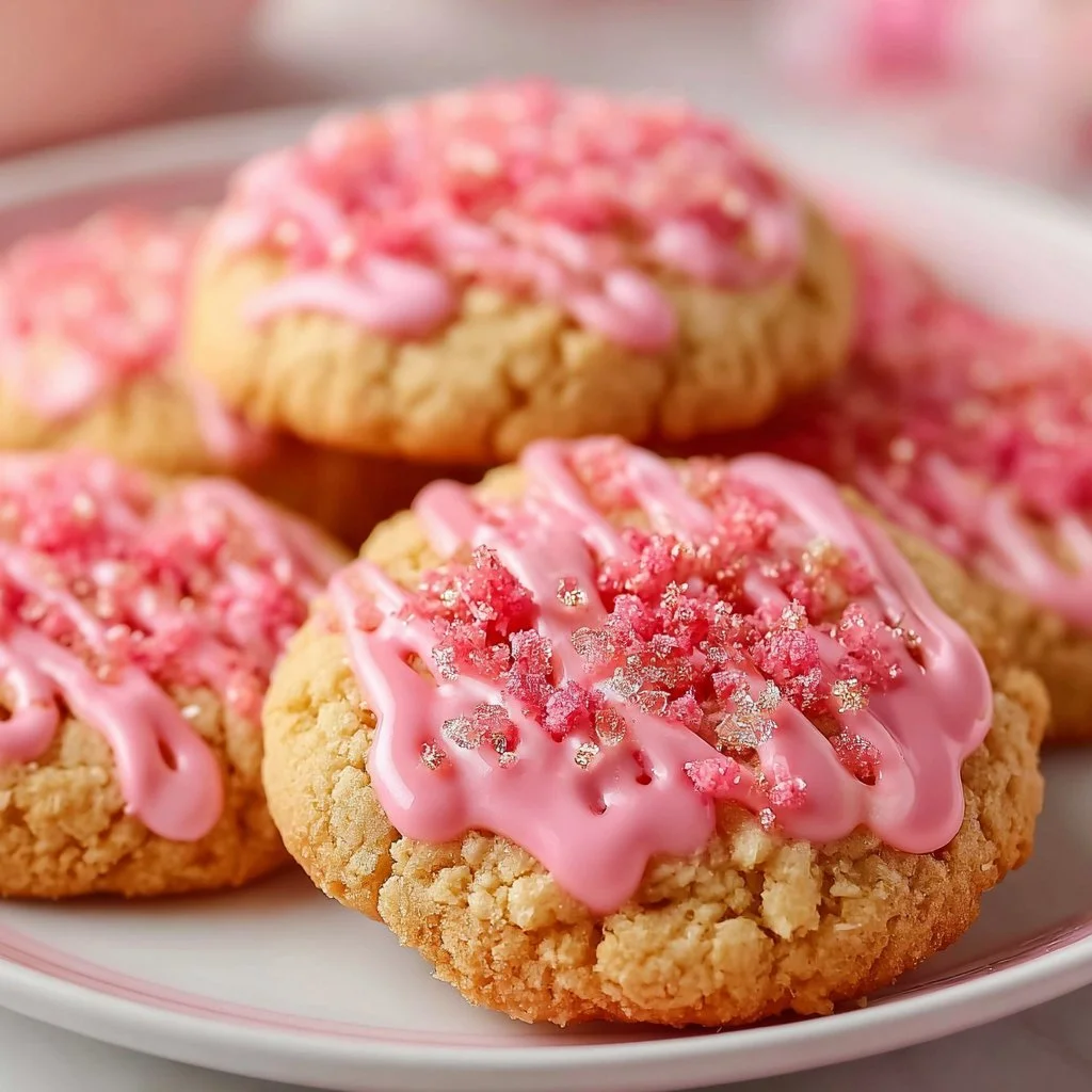 Strawberry Crunch Cookies 3 Delicious homemade strawberry crunch cookies with a crispy topping