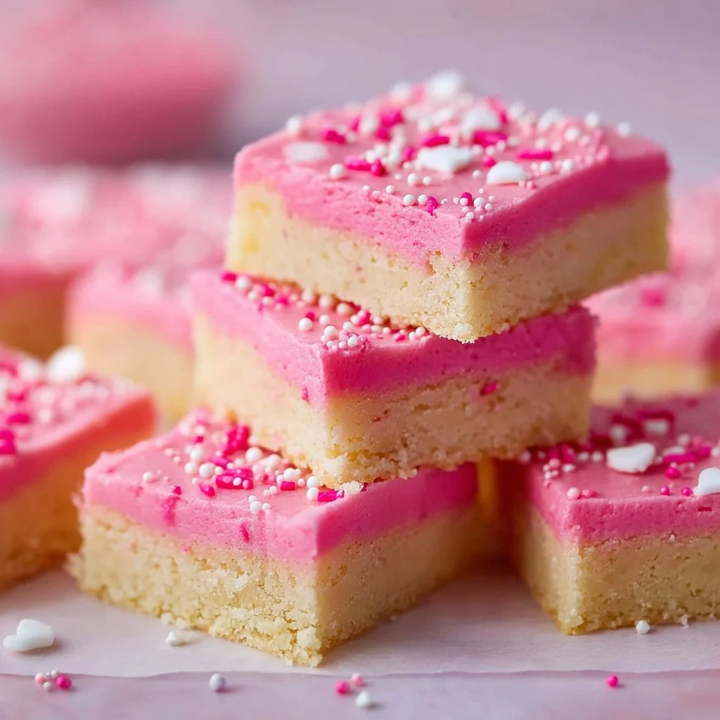 Sugar Cookie Bars 3 Delicious homemade sugar cookie bars topped with frosting and sprinkles