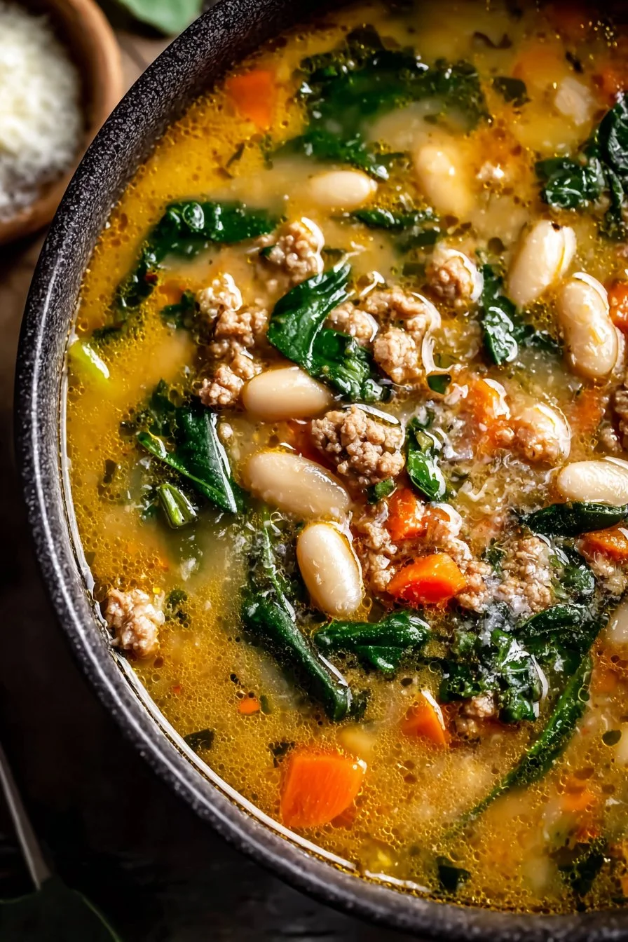 Tuscan White Bean Soup 1 Delicious bowl of Tuscan white bean soup with herbs and vegetables