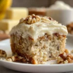 Delicious slice of Banana Bread Cake on a rustic wooden table