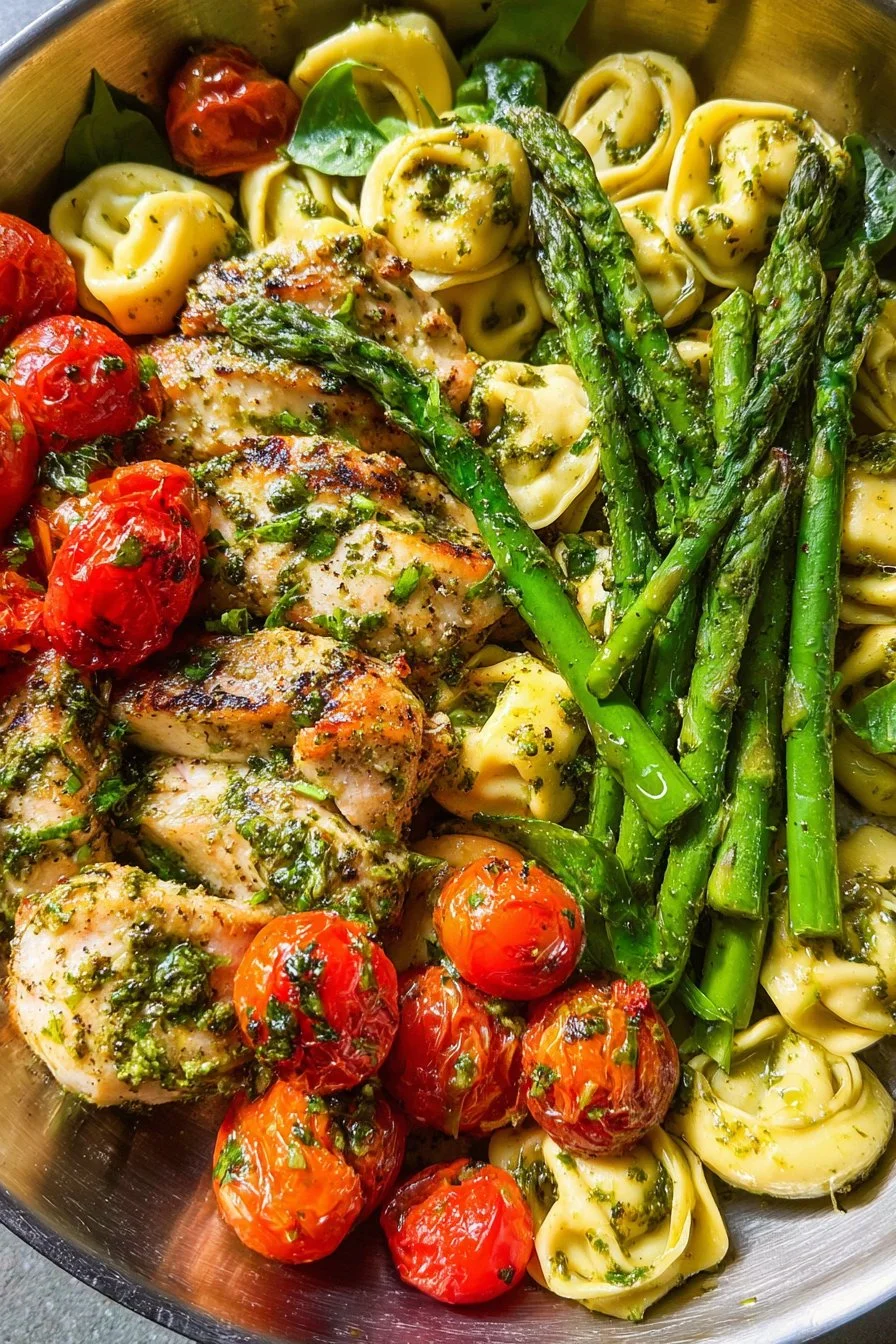 Basil Pesto Chicken with Tortellini and Asparagus 2 Basil Pesto Chicken with Tortellini and Asparagus