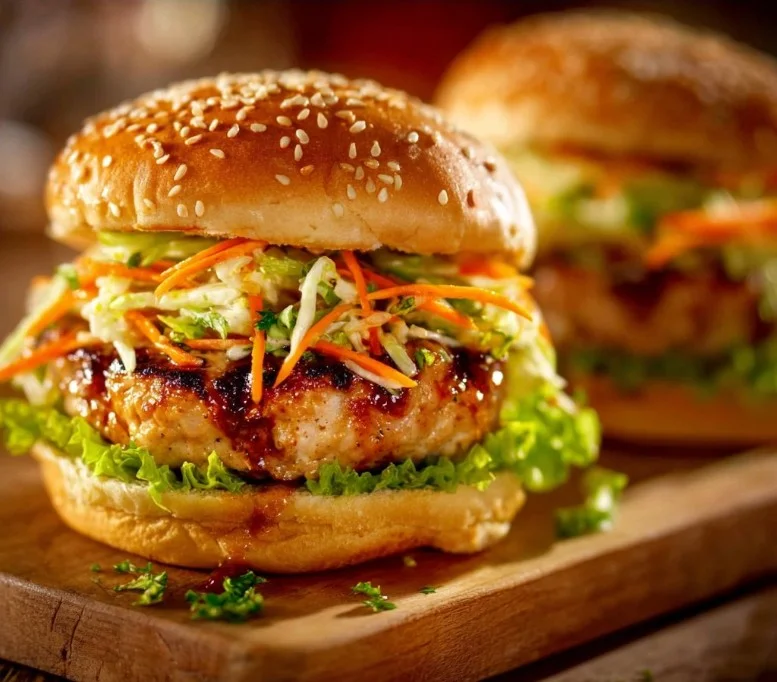 Delicious BBQ Chicken Burger topped with fresh ingredients and served on a bun