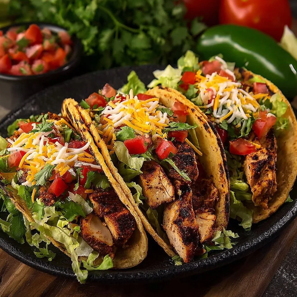 Delicious homemade chicken tacos served with fresh toppings