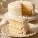Delicious homemade Coconut Cake with fluffy texture and tropical coconut flavor.