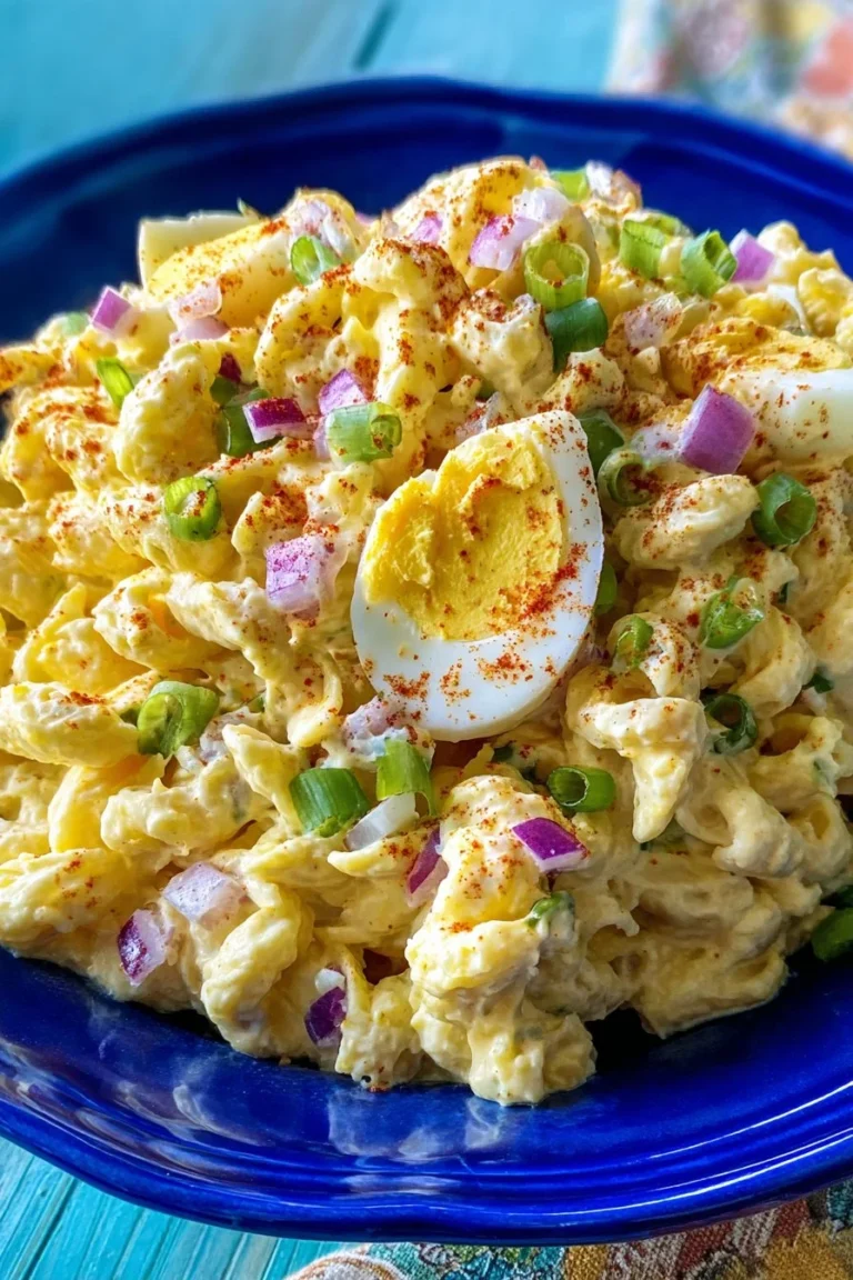 Creamy Deviled Egg Pasta Salad for potlucks
