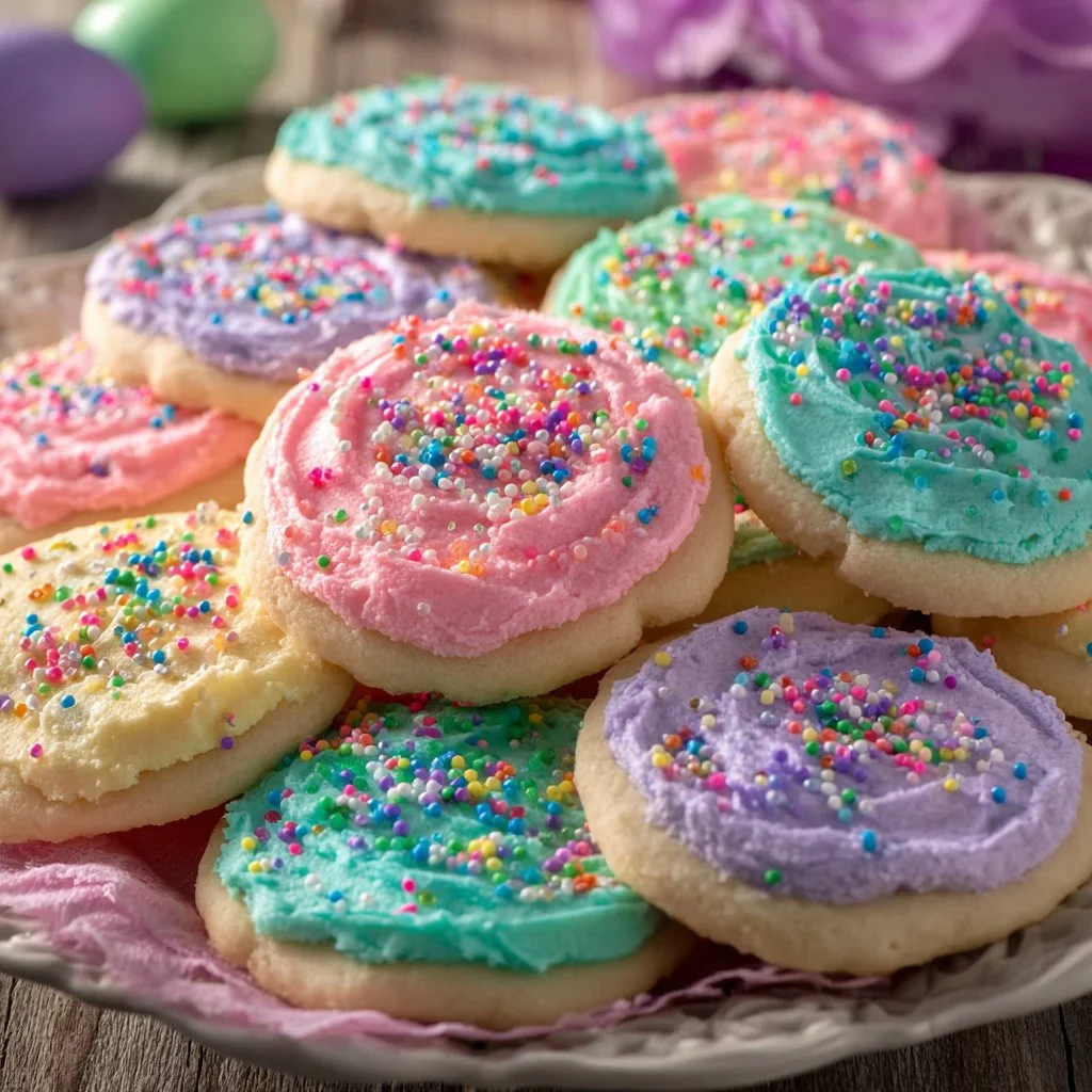 Decorated Easter Sugar Cookies with colorful icing and sprinkles