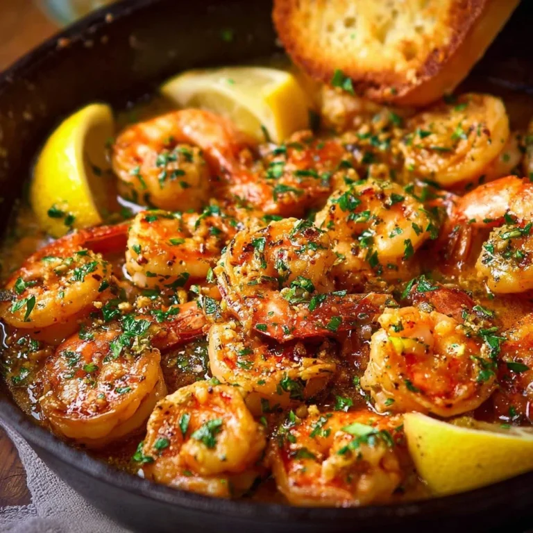 Home 4 Plate of easy garlic butter shrimp garnished with parsley and lemon slices