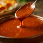 Homemade red enchilada sauce in a bowl ready for tacos and enchiladas