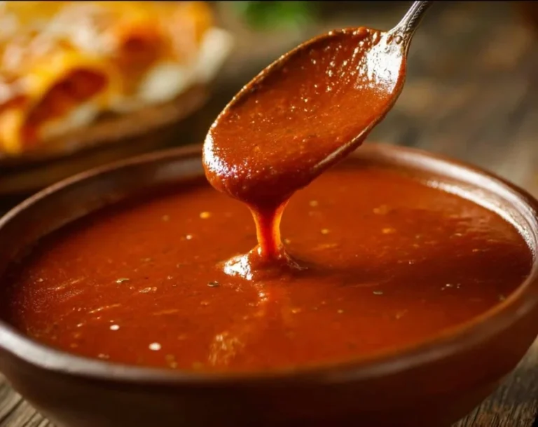 Homemade red enchilada sauce in a bowl ready for tacos and enchiladas