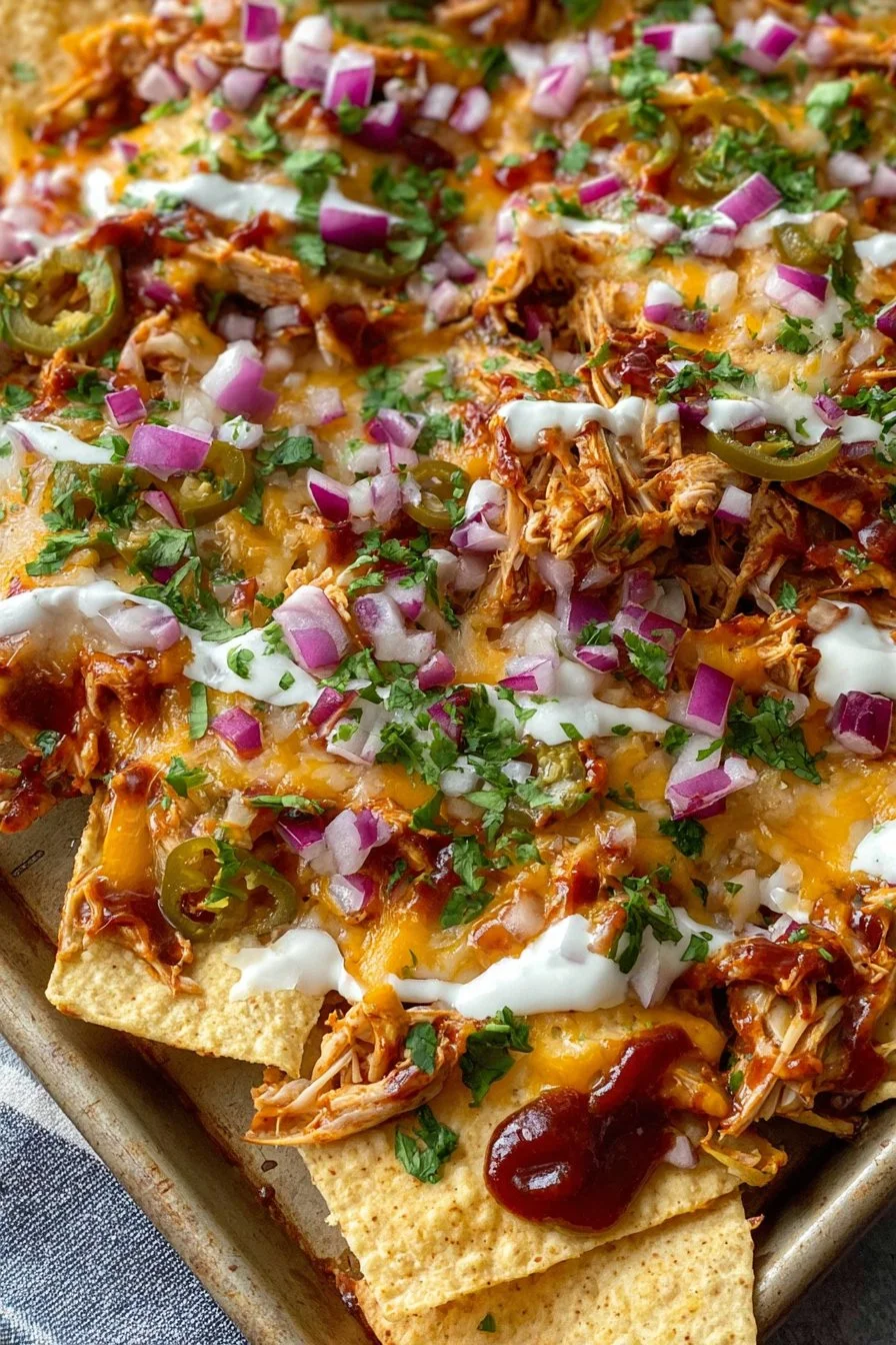 Easy Sheet Pan BBQ Chicken Nachos