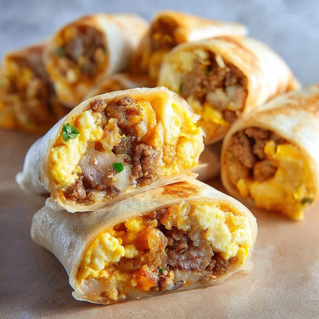 Healthy freezer breakfast burritos ready for meal prep and quick breakfasts
