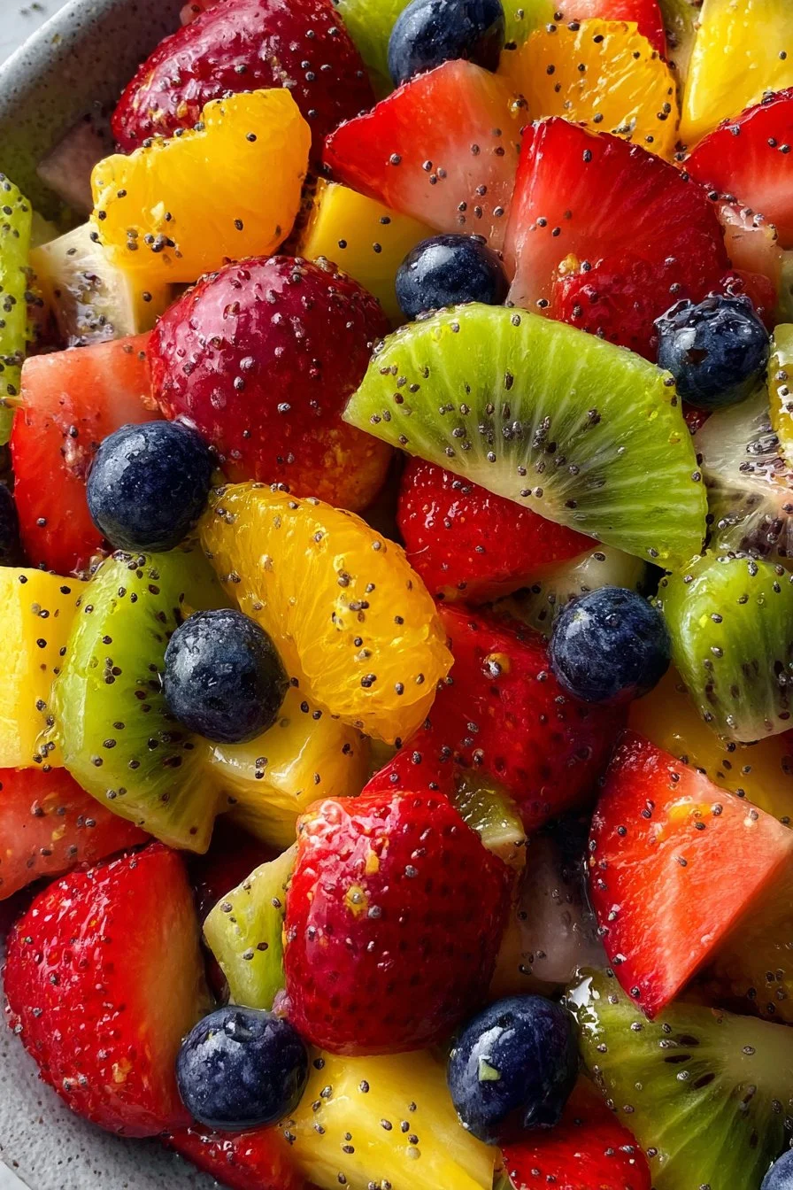 Fresh Fruit Salad with Honey Lime Poppy Seed Dressing