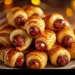 Delicious glazed pigs in a blanket served on a platter