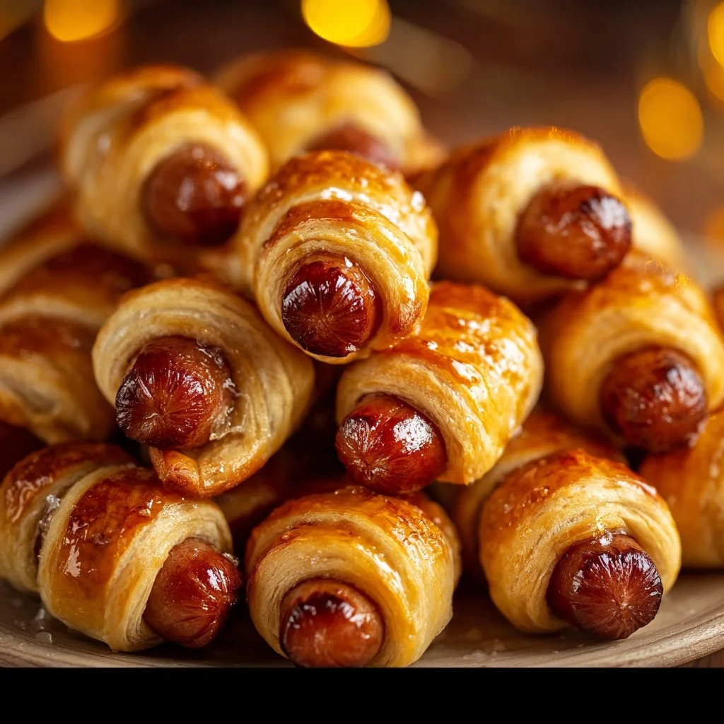 Delicious glazed pigs in a blanket served on a platter