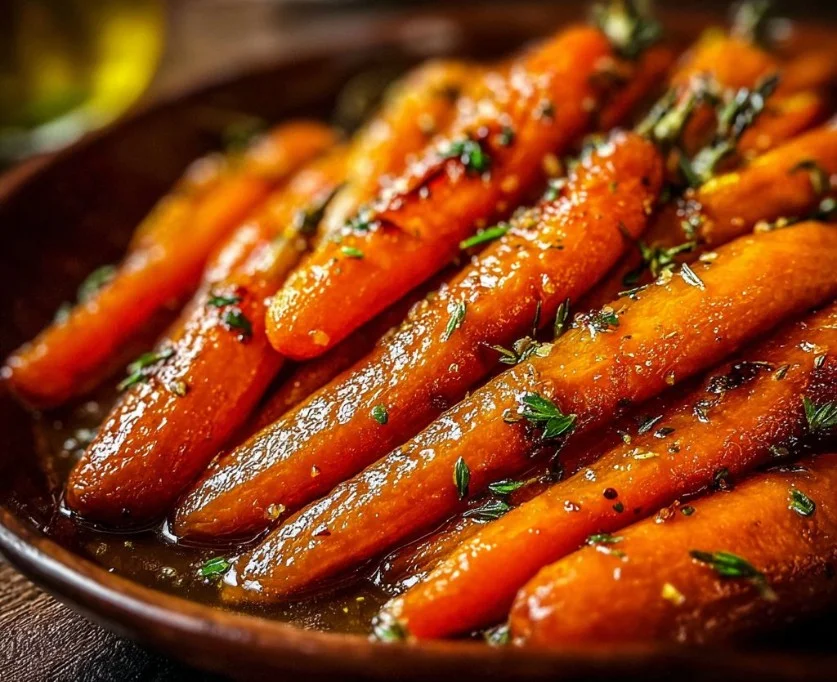 Honey Garlic Butter Roasted Carrots 3 Honey garlic butter roasted carrots served as a delicious side dish