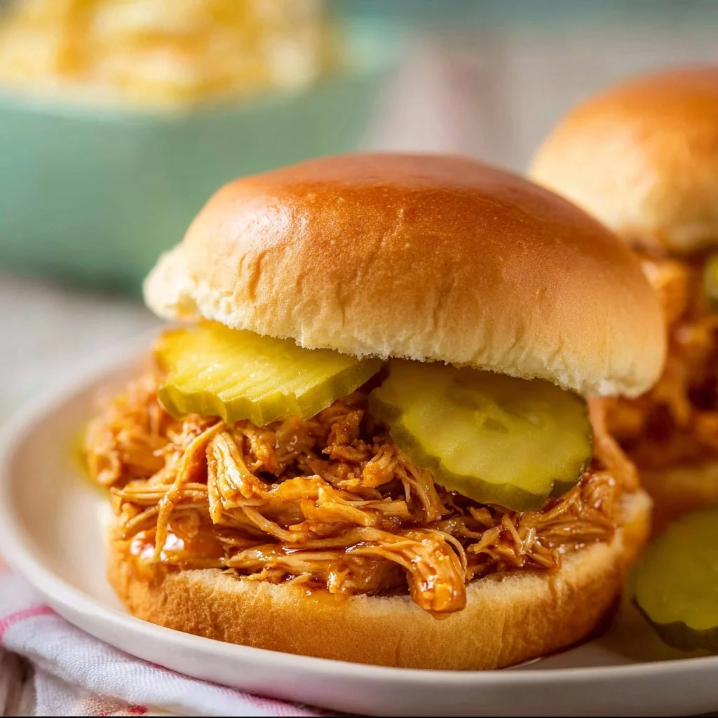 Delicious hot honey chicken sandwiches made with easy slow cooker recipe