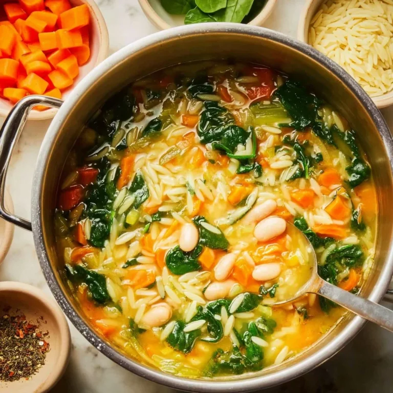 A bowl of Lemon White Bean Soup with spinach garnished with lemon slices.