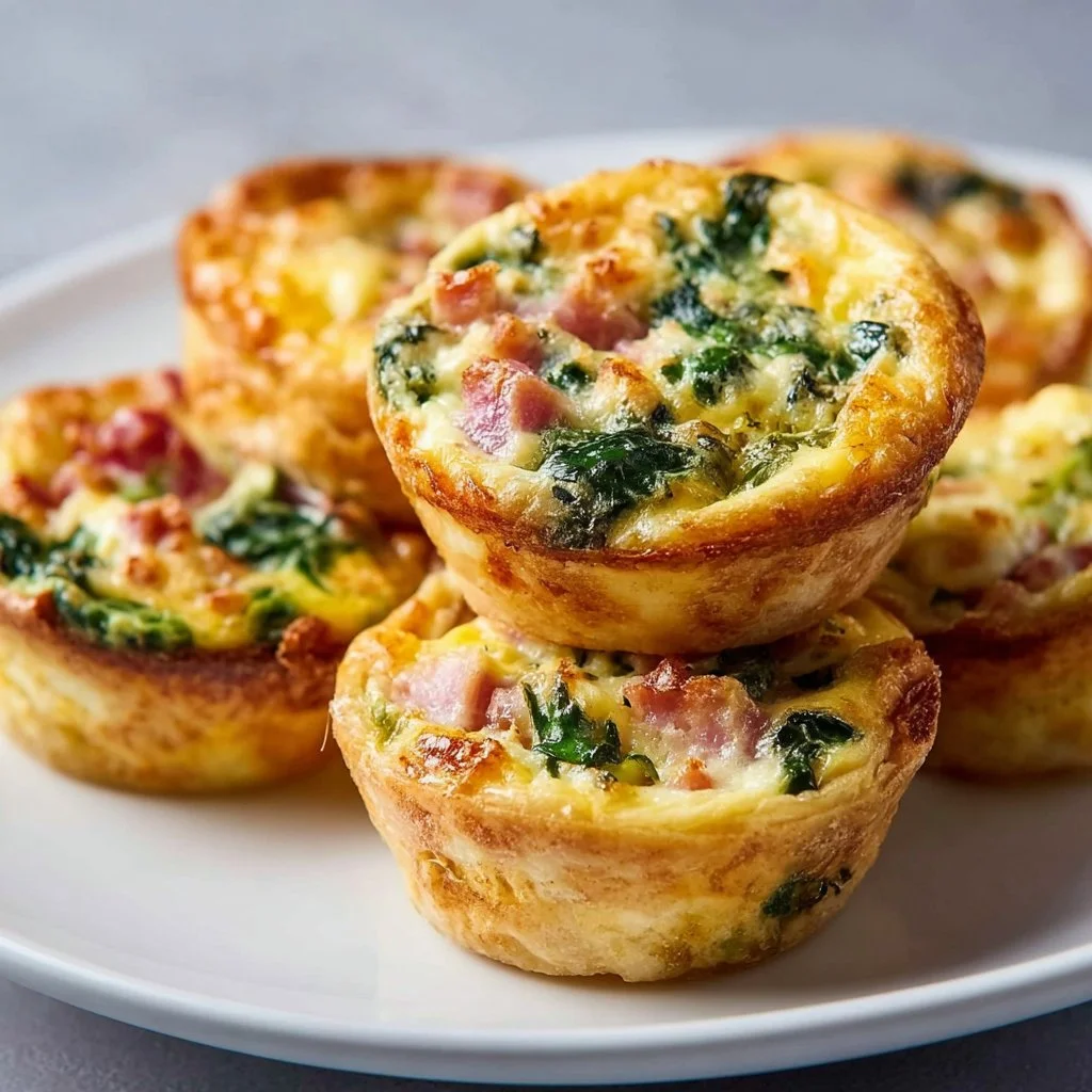 Muffin tin filled with freshly baked mini quiche