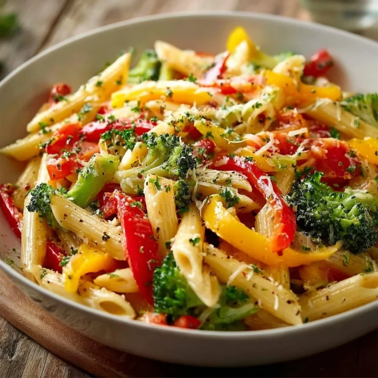 Colorful Pasta Primavera with fresh vegetables and herbs