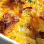 Delicious savory cheese strata bake recipe with rich flavors and textures.