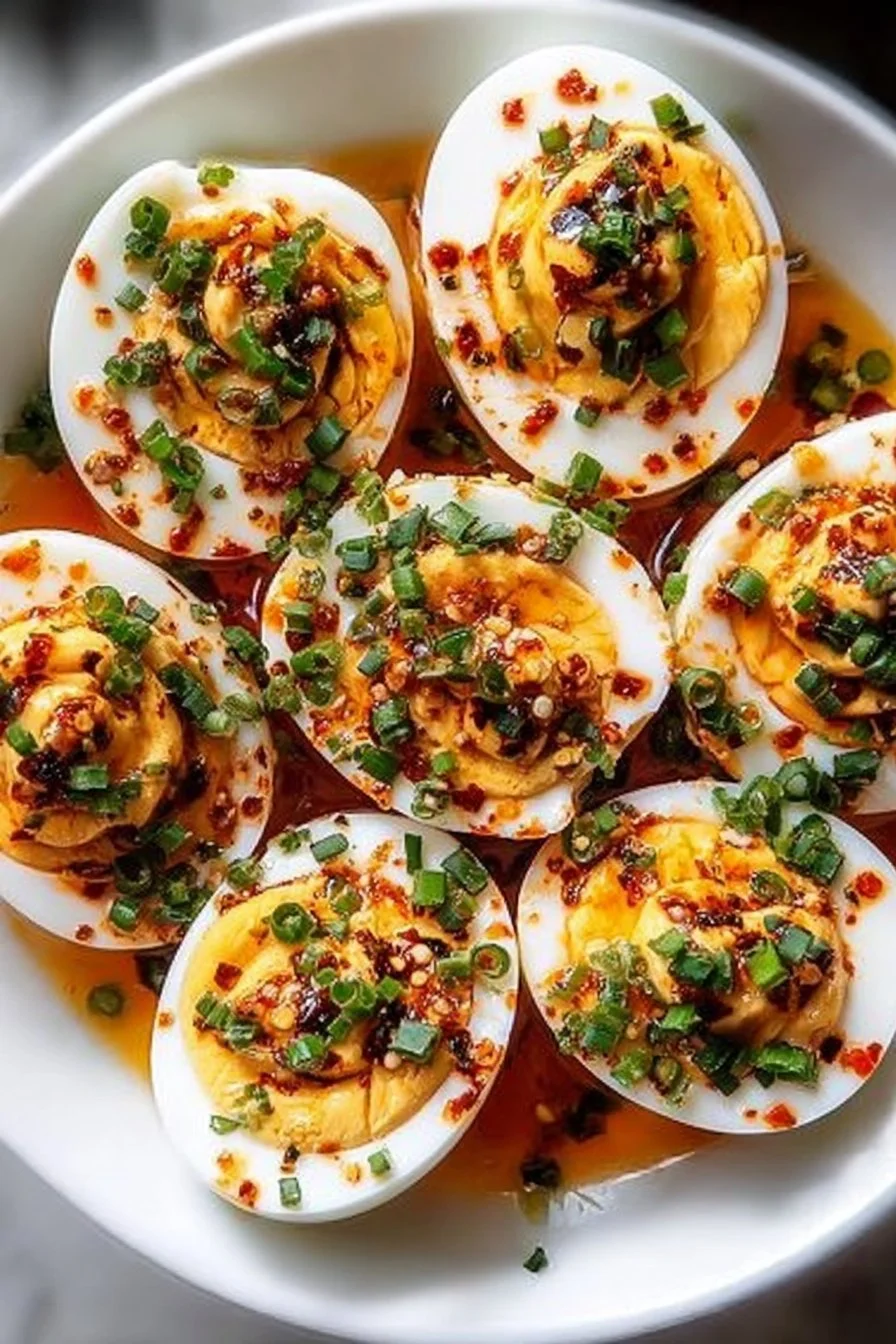 Spicy Chili Garlic Deviled Eggs 2 Spicy Chili Garlic Deviled Eggs