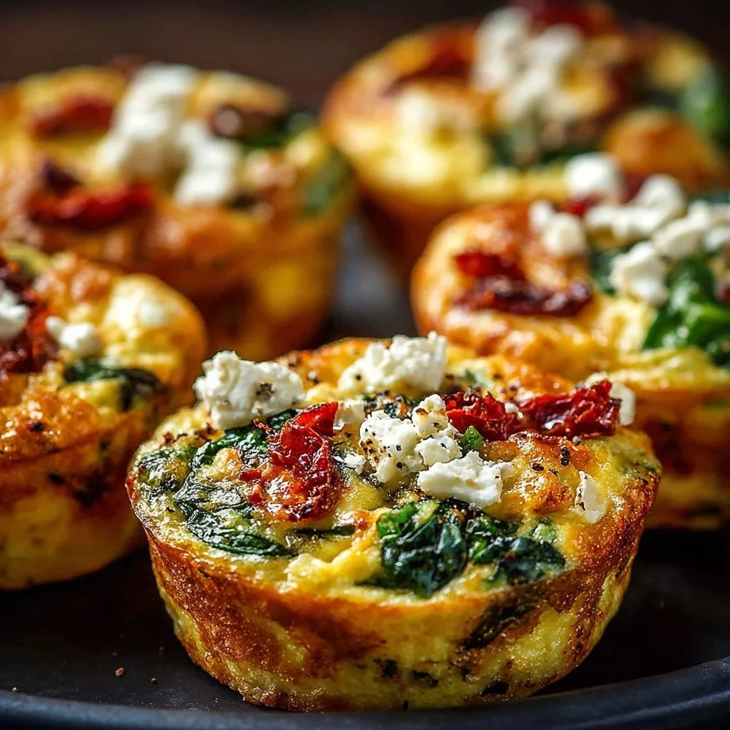 Delicious spinach, feta, and sun-dried tomato egg muffins for a healthy breakfast.