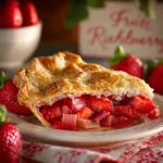 Delicious homemade Strawberry Rhubarb Pie with a flaky crust and fresh fruit filling