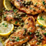 Delicious chicken piccata served with capers and lemon sauce