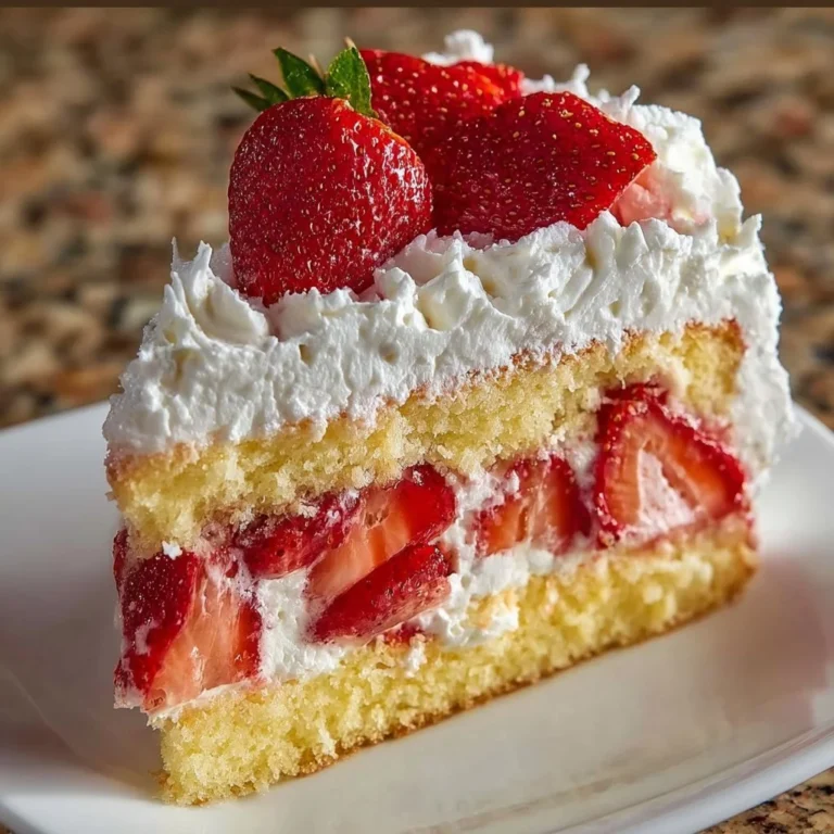Delicious homemade strawberry shortcake topped with fresh strawberries and whipped cream.